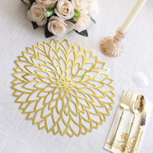 6 Pack Metallic Gold Laser Cut Hibiscus Flower Cardboard Placemats, 13" Round Disposable Dining Table Mats - 400GSM