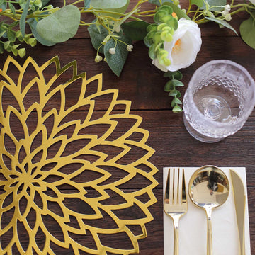 Versatile Metallic Gold Hibiscus Flower Disposable Table Mats
