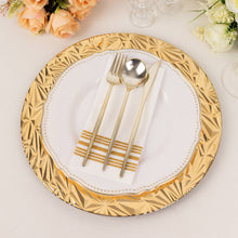 6 Pack Metallic Gold Rock Cut Acrylic Charger Plates, 13inch Round Plastic Dinner Serving Plates