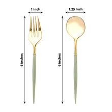 24 Pack Metallic Gold Sage Green Premium Plastic Fork Spoon Utensil Set