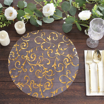 10 Pack Metallic Gold Sheer Organza Round Placemats with Embossed Foil Flower Design, 13" Disposable Dining Table Mats