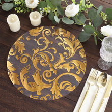 10 Pack Metallic Gold Sheer Organza Round Placemats with Swirl Foil Floral Design