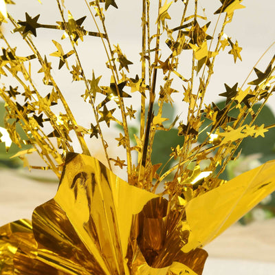 Gold starburst party decoration in a shiny foil arrangement.