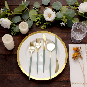 Elevate Your Table Setting with the 24 Pack Metallic Gold With Dusty Sage Green Utensil Set