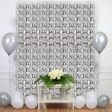 10 Pack Metallic Silver Double Row Mylar Foil Balloon Backdrop, Square Diamond Design Balloon Wall 43"x11"