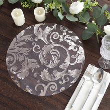 10 Pack Metallic Silver Sheer Organza Round Placemats with Swirl Foil Floral Design