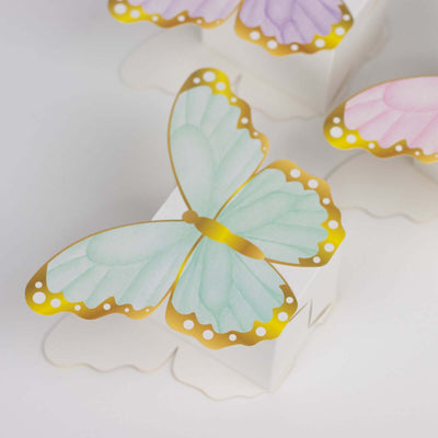 Colorful butterfly decoration on a gift box.