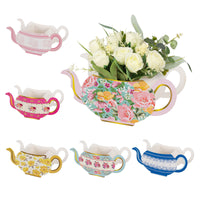 6 Pack Mixed Paper Teapot Favor Boxes with Vintage Floral Design, Flower Boxes Centerpiece Tea Party Supplies - 10"x3.5"x5"