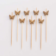 100 Pack Natural Biodegradable Butterfly Cocktail Sticks, Eco Friendly Bamboo Skewers Party Picks