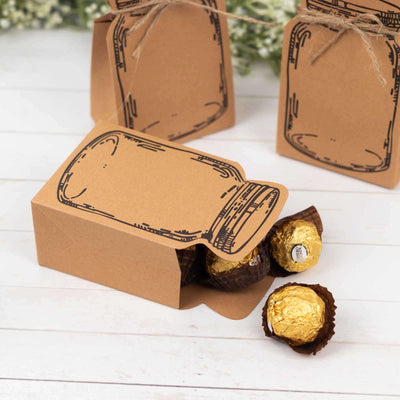 Mason jar-themed gift box with chocolate truffles inside.