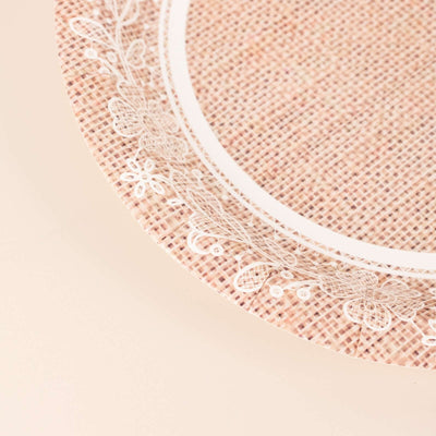 Decorative pink plate with intricate white lace design