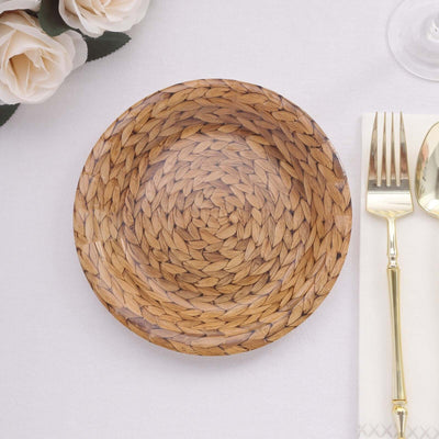 Woven bamboo serving plate with intricate design