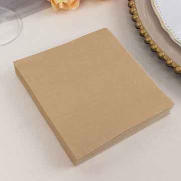 50 Pack Natural Soft 2-Ply Paper Beverage Napkins - Add Elegance to Your Event Decor