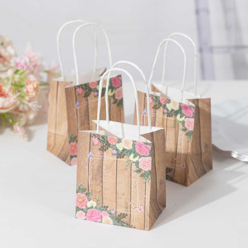 Elevate Your Favors With Natural Wood & Rose Floral Print Gift Bags