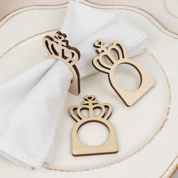 Add a Touch of Elegance to Your Table with Natural Wooden Princess Crown Rustic Napkin Rings