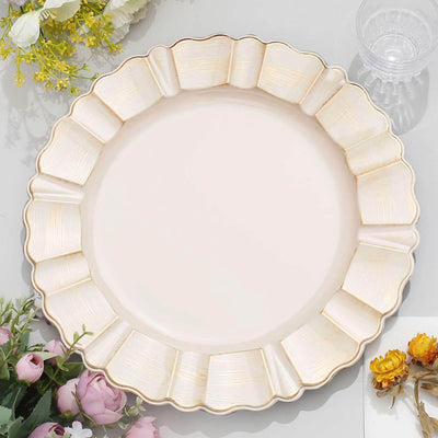 Elegant scalloped edge serving plate in soft pink with gold accents