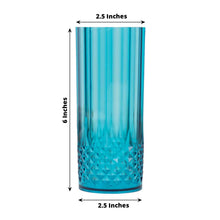 6 Pack Ocean Blue Crystal Cut Reusable Plastic Highball Drink Glasses, Shatterproof Tall