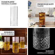 6 Pack Ocean Blue Crystal Cut Reusable Plastic Highball Drink Glasses, Shatterproof Tall Cocktail
