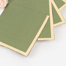 50 Pack Olive Green Paper Beverage Napkins with Gold Foil Edge