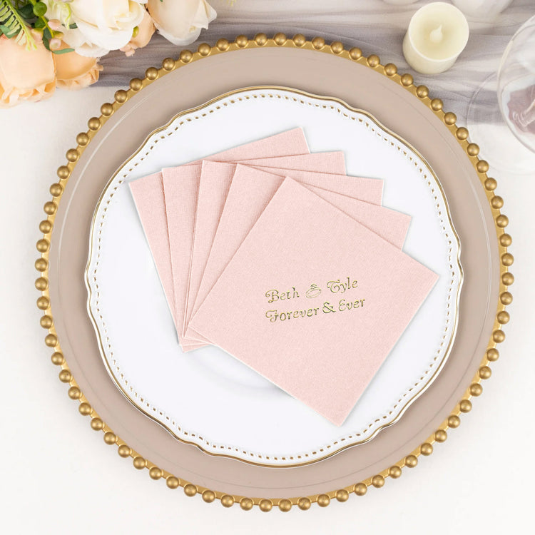100 Pack Personalized Soft Airlaid Paper Beverage Napkins, Highly Absorbent Custom Cocktail Napkins