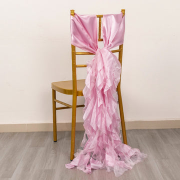 Elevate Your Event with Pink Curly Willow Chiffon Satin Chair Sashes