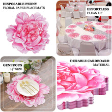 10 Pack Pink Peony Flower Cardboard Paper Placemats, 14" Disposable Floral Table Mats - 400GSM