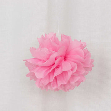 6 Pack Pink Tissue Paper Pom Poms Flower Balls, Ceiling Wall Hanging Decorations - 10"