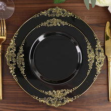 Black Plastic Dessert Plates With Gold Baroque Rim 8 Inches