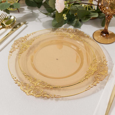 Elegant gold-accented clear plate for special occasions.