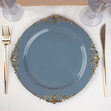 Elegant Vintage Dusty Blue Plastic Dinner Plates