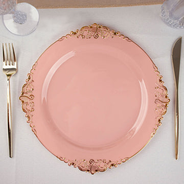 Elegant Vintage Dusty Rose Plastic Dinner Plates