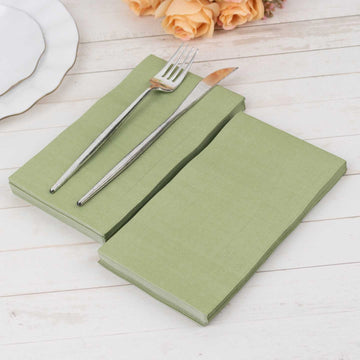 50 Pack 2 Ply Soft Sage Green Dinner Paper Napkins, Disposable Wedding Reception Party Napkins