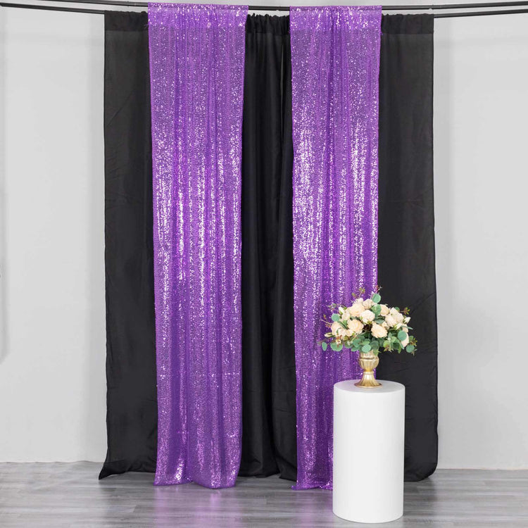 2 Pack Purple Sequin Photo Backdrop Curtains with Rod Pockets