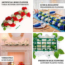 6 Pack Red Ivory Silk Rose Flower Panel Table Runner, Artificial Floral Arrangements