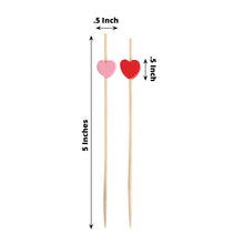 100 Pack Red Pink Biodegradable Bamboo Heart Skewers Cocktail Sticks, Eco Friendly Fruit