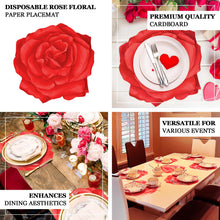 10 Pack Red Rose Flower Cardboard Paper Placemats, 14inch Disposable Floral Table Mats