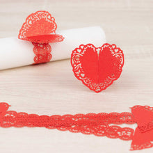 12 Pack Red Shimmery Laser Cut Heart Paper Napkin Rings with Lace Pattern