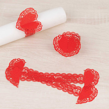 Bold Red 3D Heart Paper Napkin Rings
