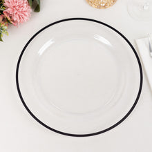 10 Pack Clear Regal Plastic Dinner Plates With Black Rim, Round Disposable Party Plates