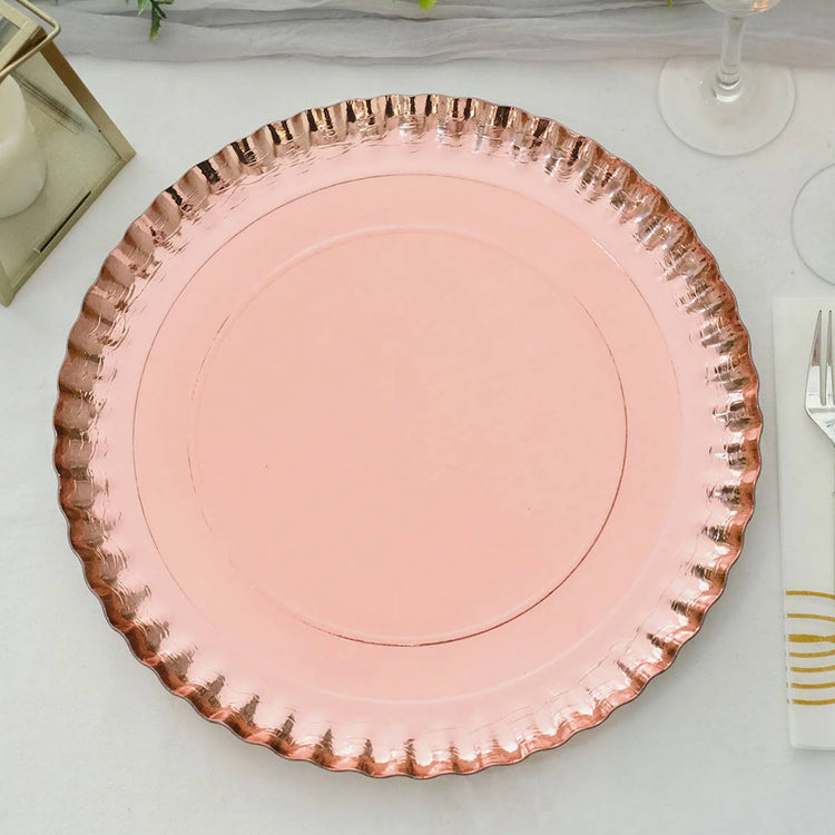 10 Pack Blush Rose Gold Scalloped Rim Charger Plates 13 Inch