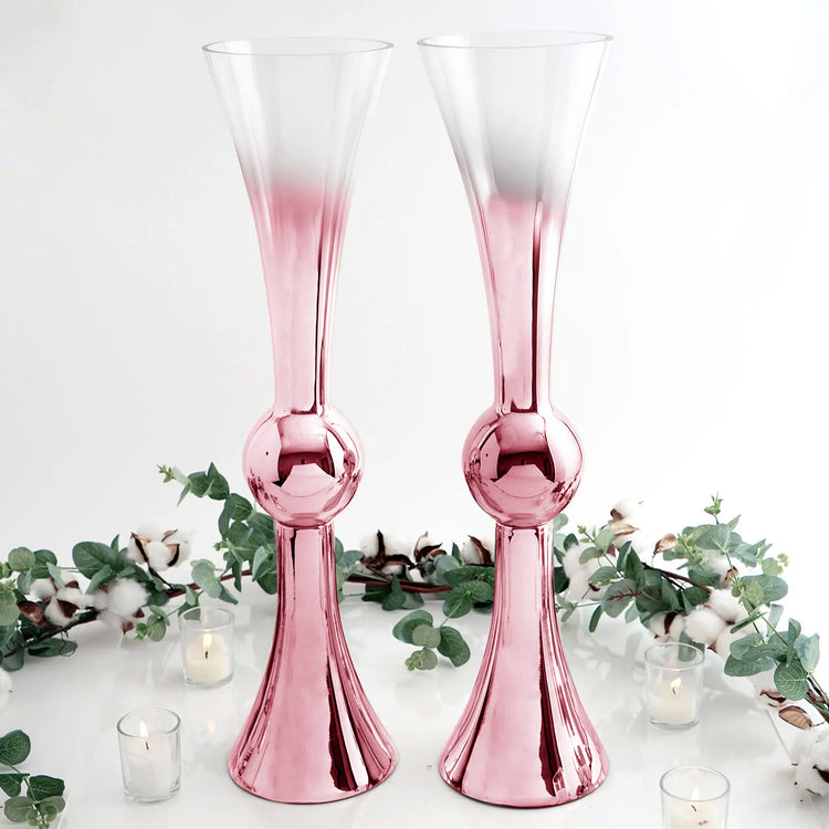 2 Pack Rose Gold Ombre Glass Reversible Latour Trumpet Vases 24"