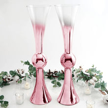2 Pack Rose Gold Ombre Glass Reversible Latour Trumpet Vases 24"