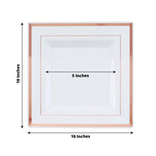 10 Pack - 10inch Rose Gold Trim White Square Plastic Disposable Dinner Plates