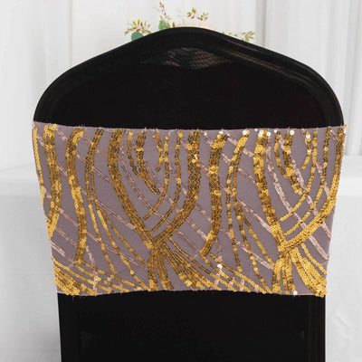 Gold sequin chair cover accent on a black chair.