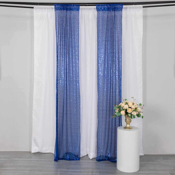 2 Pack Royal Blue Sequin Divider Backdrop Curtain Panels with Rod Pockets, Seamless Glitter Mesh Photo Booth Event Drapes - 8ftx2ft