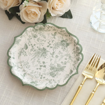 Elegant White Sage Green Floral Paper Plates for Exquisite Events