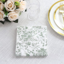 20 Pack Sage Green Floral Toile Print Soft 2-Ply Paper Napkins