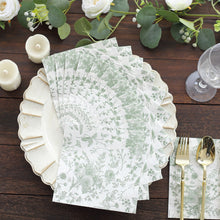 20 Pack Sage Green Floral Toile Print Soft 2-Ply Paper Napkins