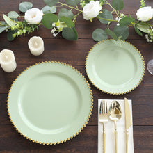 10 Pack Sage Green Plastic Dinner Plates with Gold Beaded Rim, Round Disposable Party Plates 10inch