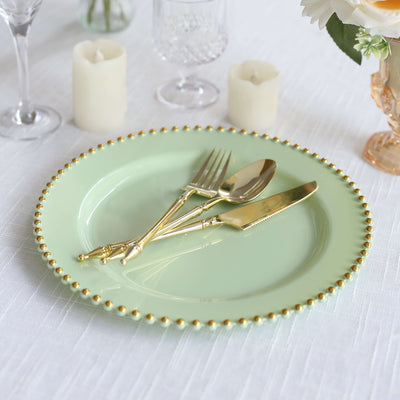 Mint green plate with gold beaded edge and elegant cutlery set